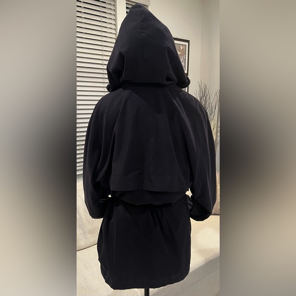 Vintage Utility Jacket Made in Egypt Black Hooded Pockets Cinched Waist Large - Picture 3 of 16